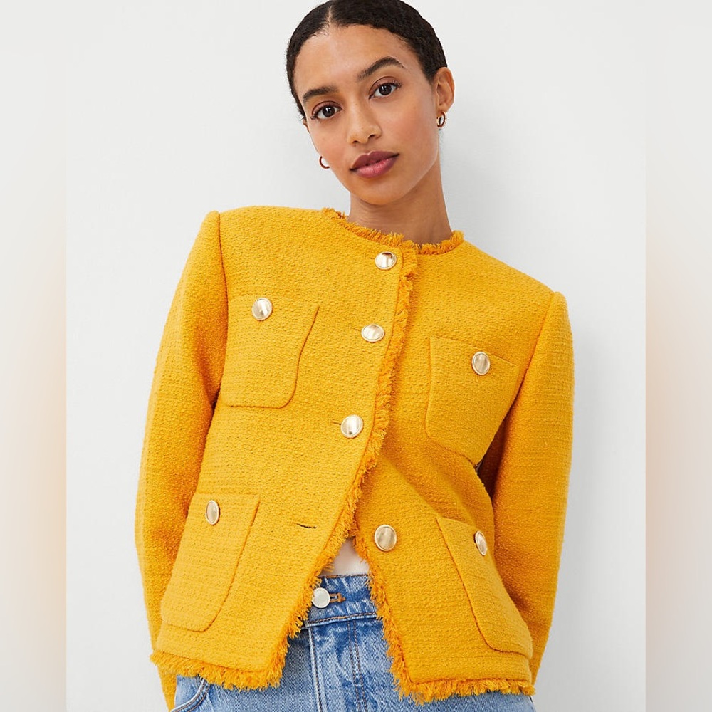 Ann Taylor Yellow Cropped Blazer with Tailored Fit - Picture 2 of 5